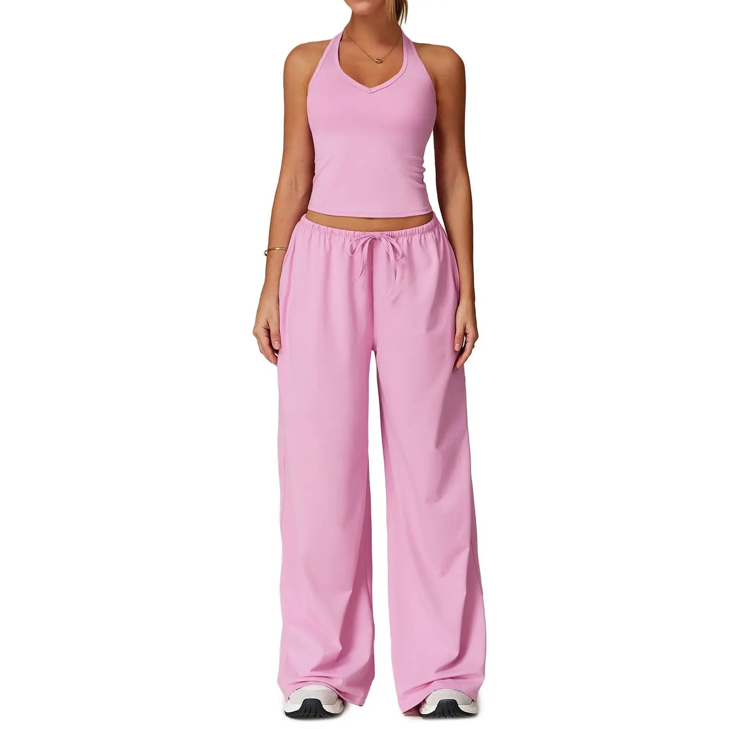 Womens Quick-Dry Activewear Set  Hooded Sports Top & Wide Leg Pants | Breathable Yoga & Casual Workout Outfit