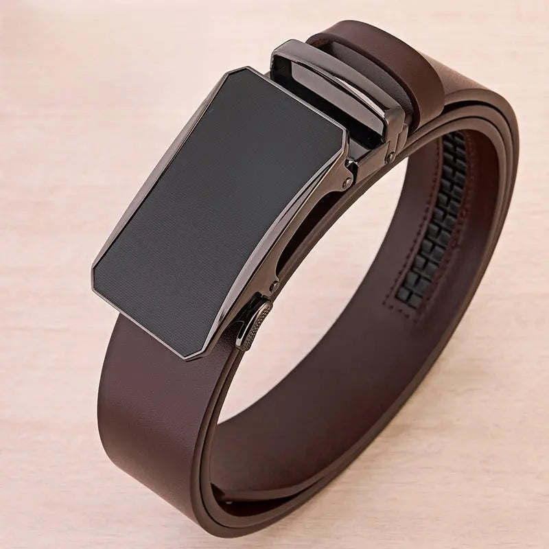 Mens Genuine Leather Belt - Automatic Buckle Cowhide Dress Belt | Luxury Business & Casual Waist Belt TED