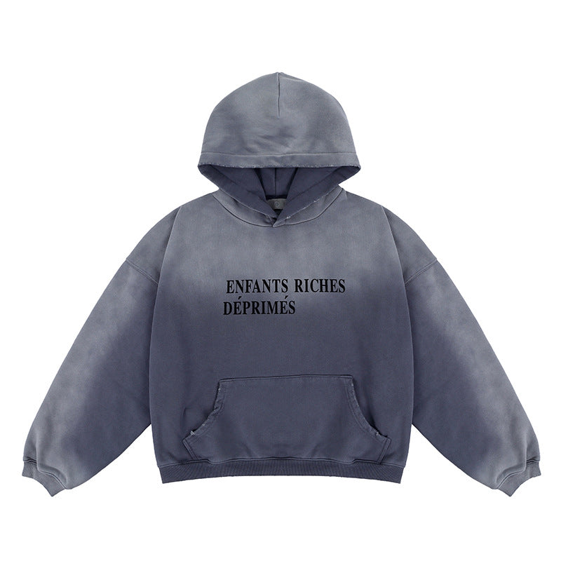 Gradient Fleece Hooded Sweatshirt - Vintage Washed Oversized Hoodie | Casual Streetwear Pullover for Men & Women TED