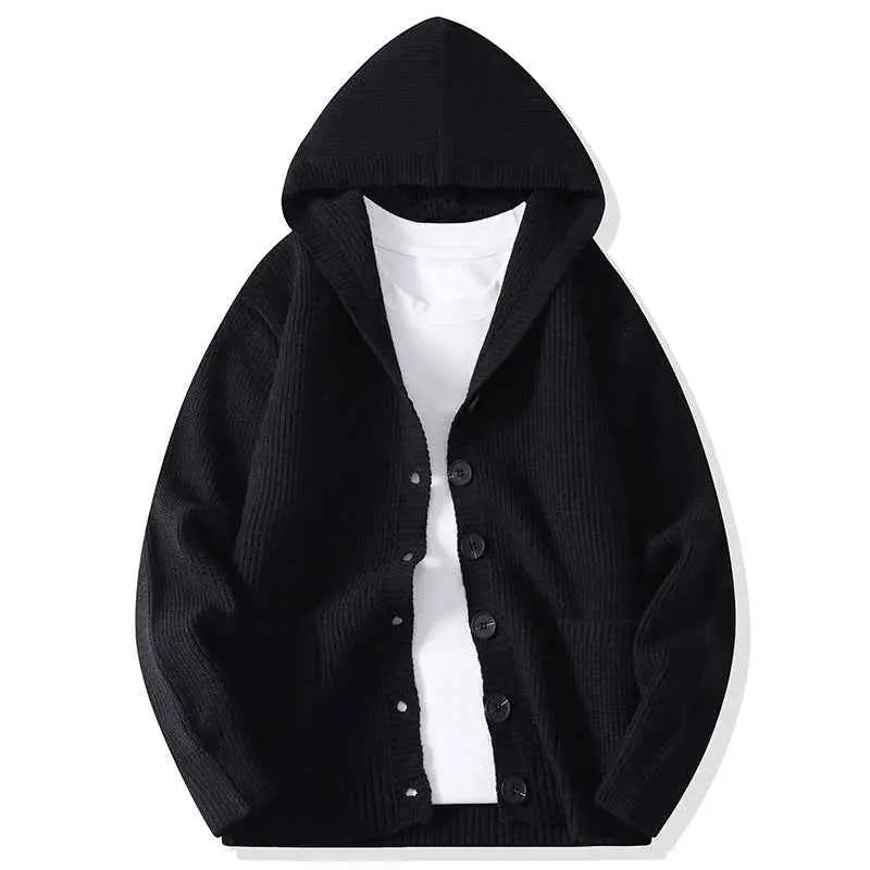Mens Hooded Knit Sweater  Soft Rabbit Fur Blend Casual Loose Fit Pullover