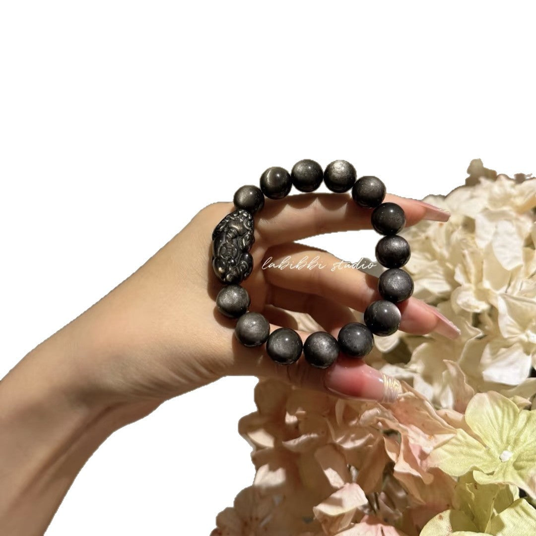 Silver Obsidian Jewelry Bracelet | Handmade Wealth & Prosperity Crystal Bracelet - EverCharm Gifts