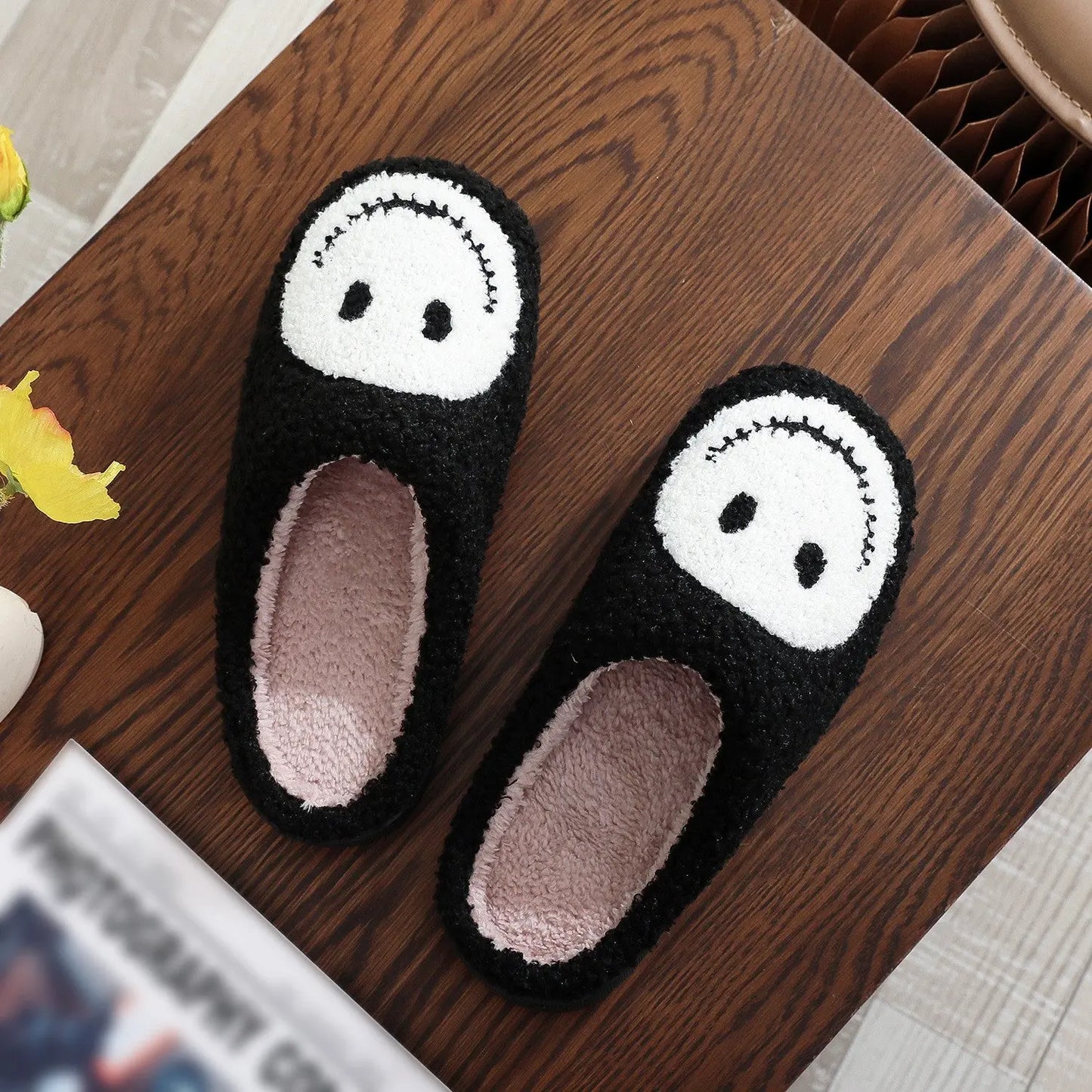 Halloween Plush Slippers Skull Pumpkin Ghost Cozy Anti-Slip Indoor Shoes TED