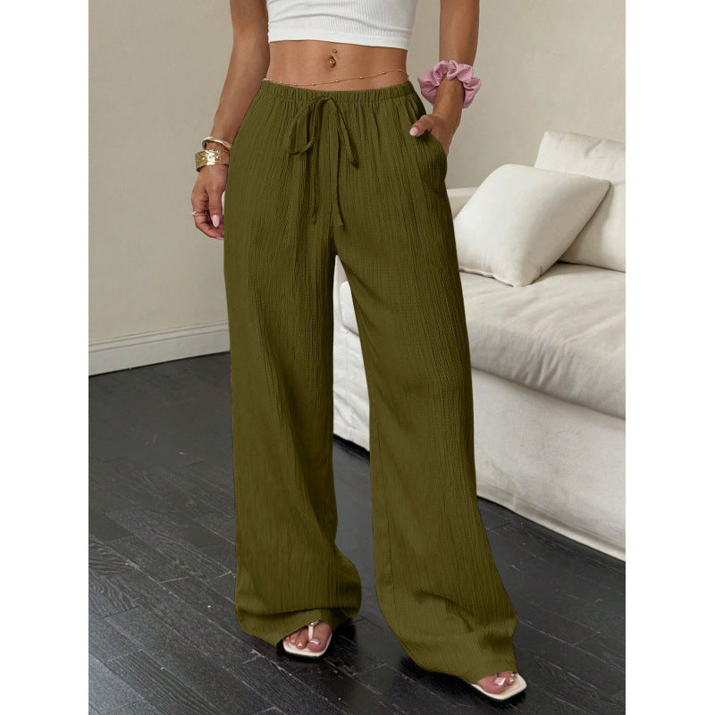 Womens Textured Knotted Waist Wide Leg Pants | Womens High Waist Pants - EverCharm Gifts