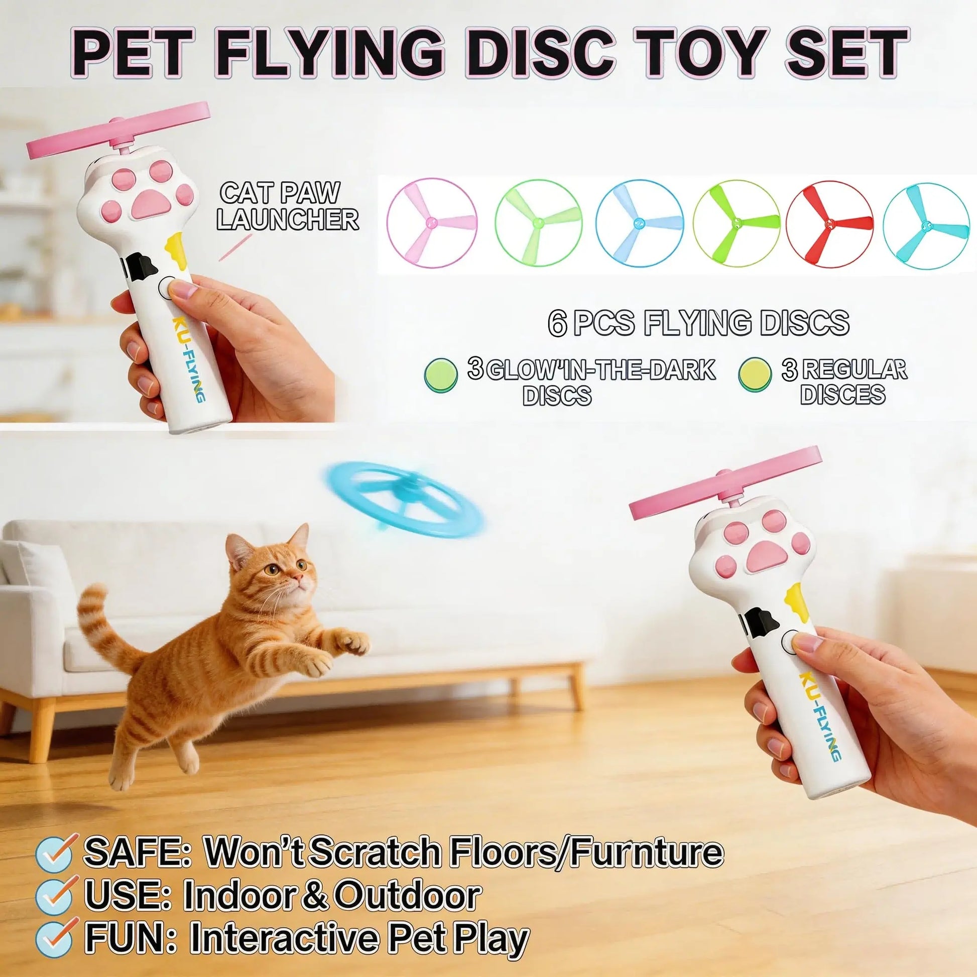 Rechargeable Cat Disc Launcher Toy – Interactive Flying Disc Fetch Toy for Cats & Dogs | Indoor & Outdoor Pet Hunting Game CJ
