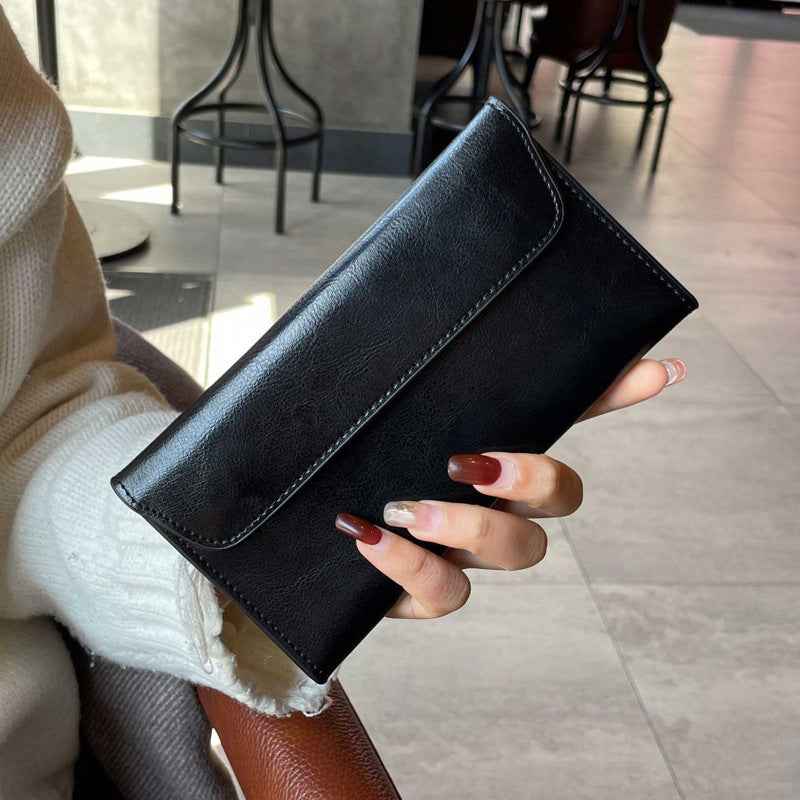 Genuine Leather Long Wallet - Large Capacity Cowhide Wallet with Multi-Compartments