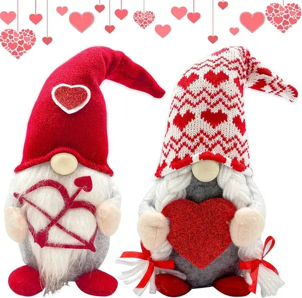 Valentine’s Day Lighted Gnome Set – 2PCS Plush Cupid Elf Decorations CJ
