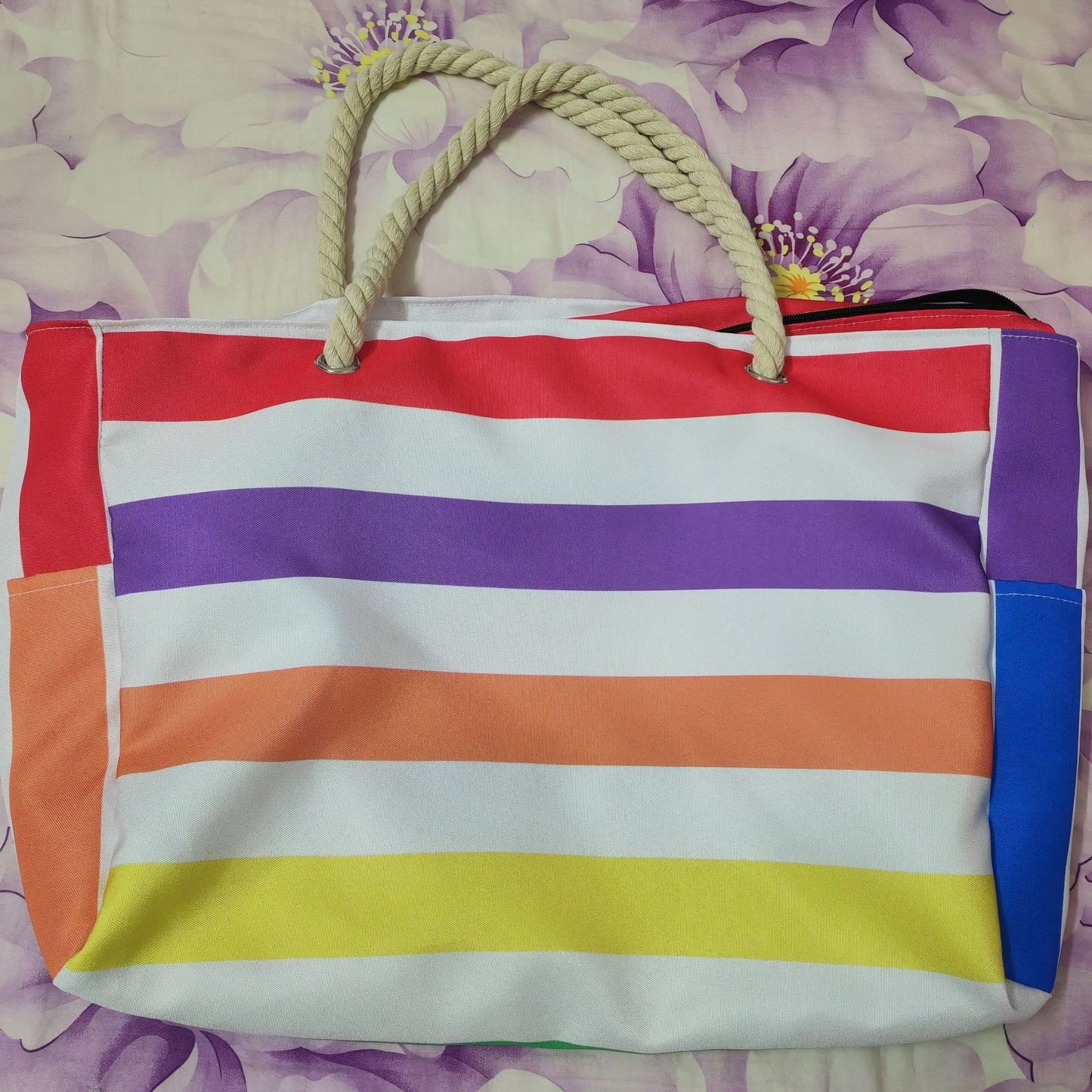 Rainbow Stripe Beach Bag - Large Capacity Beach Bag | Free Shipping